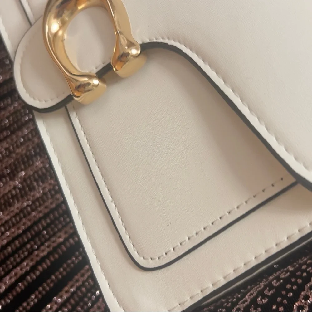 White Leather Crossbody Bag with Gold Accent, brand new